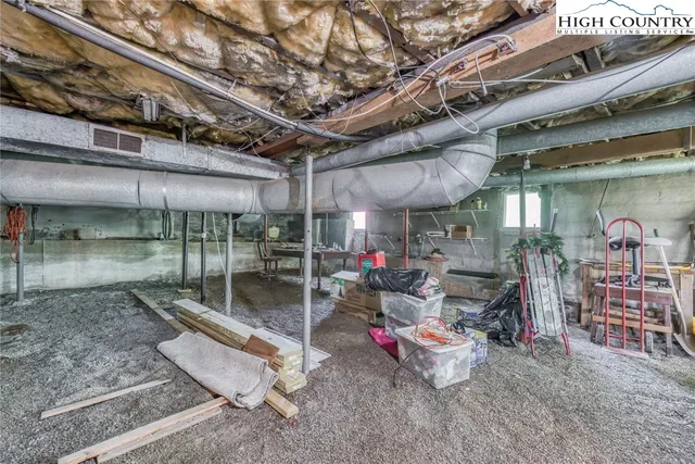 a view of a park with large trees