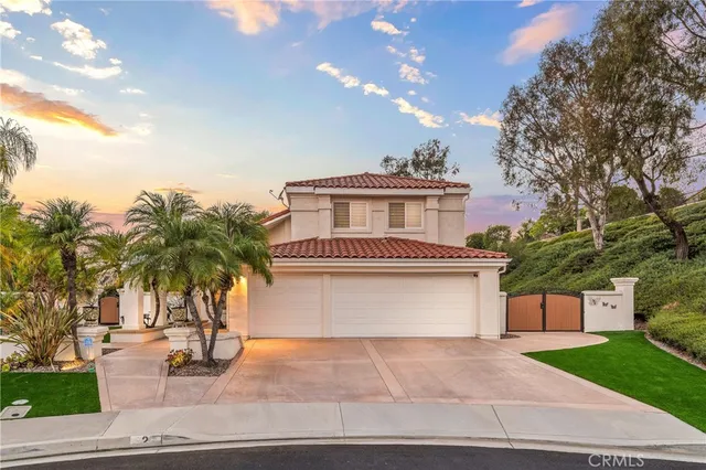 a front view of a house with a yard and palm tree