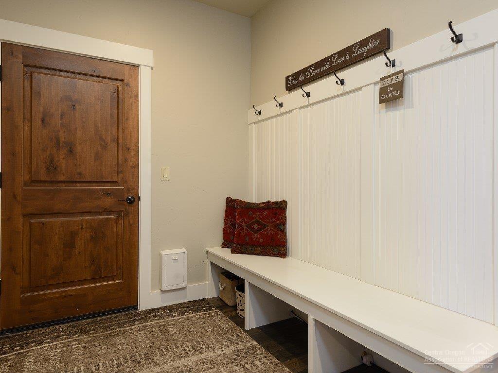 Garage Entry/Mud Room with Wooden Bench