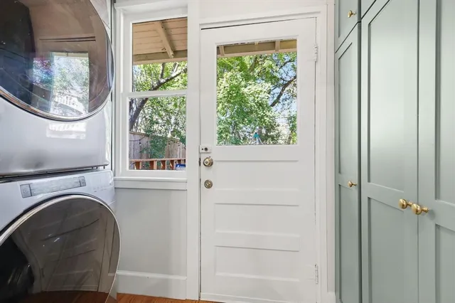 a view of washer and dryer in a bathroom