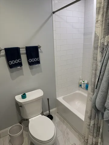 a white toilet sitting next to a bath tub