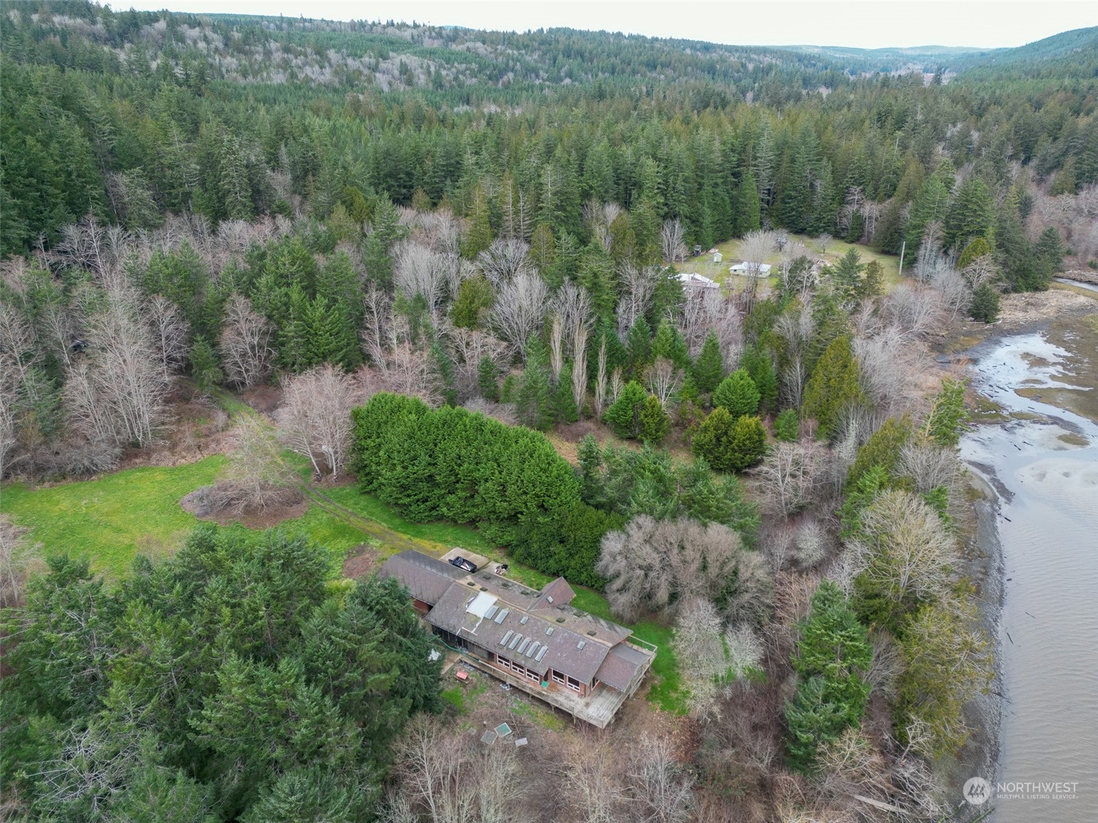 981 Carl Johnson Road Quilcene, WA 98376 - Photo 8 of 15 an aerial view of green landscape with trees houses and mountain view