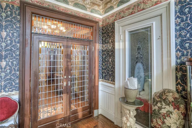 a view of a wooden door