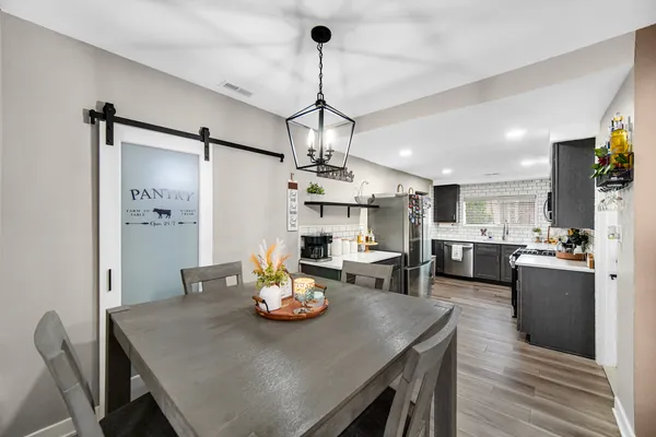 a view of a dining room and livingroom view