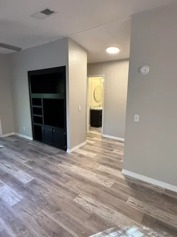 a view of a big room with wooden floor and closet