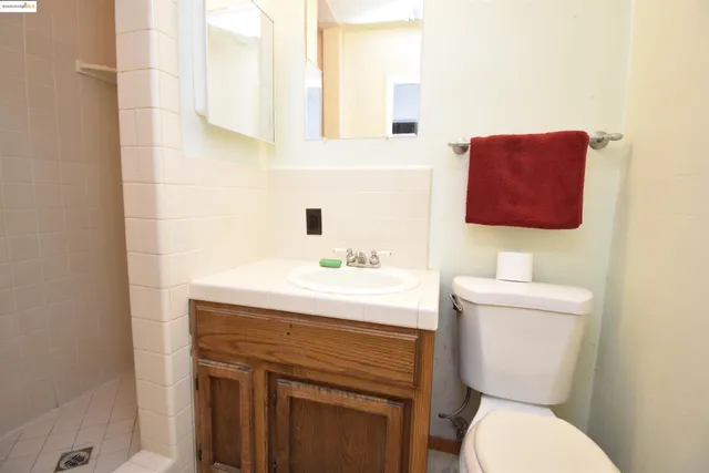 a bathroom with a toilet a sink and mirror