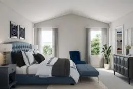 a bedroom with bed and windows