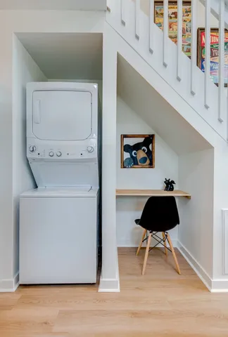 a view of cabinets and wooden floor