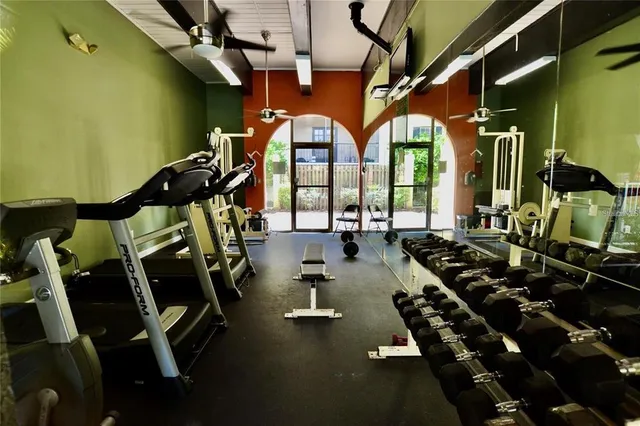 a room with gym equipment