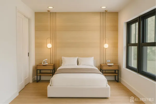 a bedroom with a bed and window