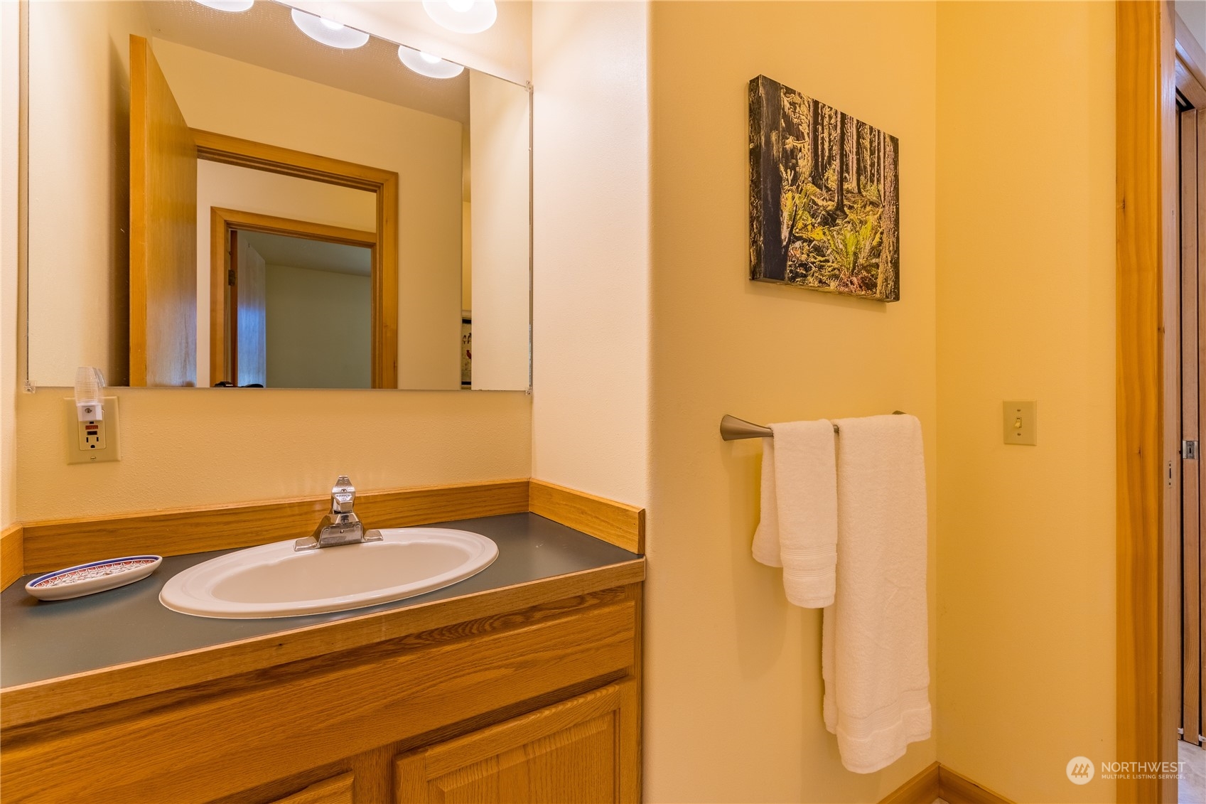 131 Riverside Road Sequim, WA 98382 - Photo 27 of 40 a bathroom with a sink and a mirror