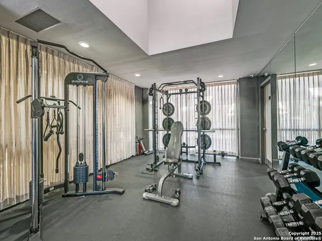 a view of a room with gym equipment