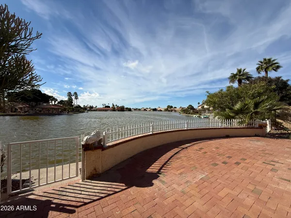 a balcony with view of lake