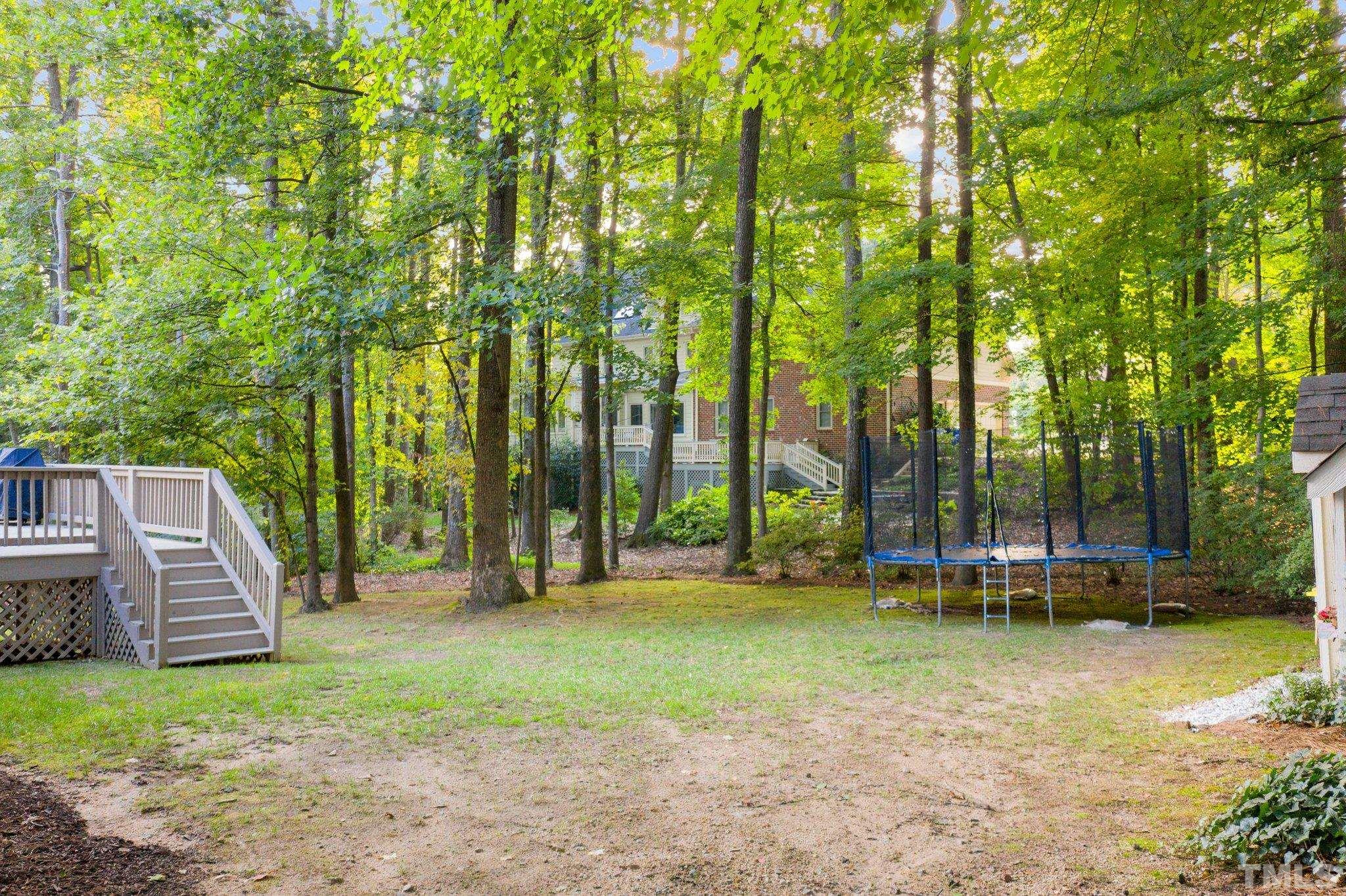 7313 Rainwater Road Raleigh, NC 27615 - Photo 27 of 30 a backyard of a house with lots of green space and fountain