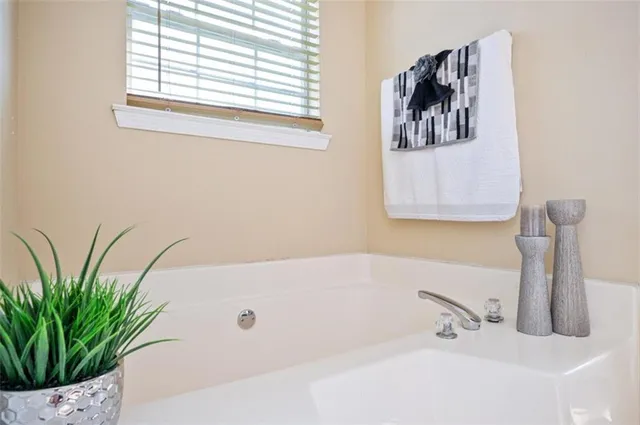 a bathroom with a bathtub