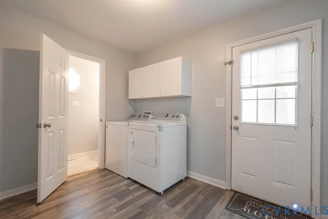 a view of utility room with wooden floor