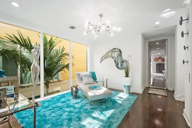 a living room with patio area