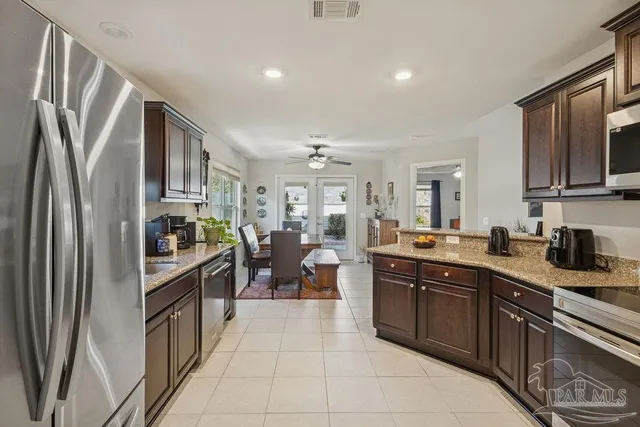 a kitchen with lots of counter top space