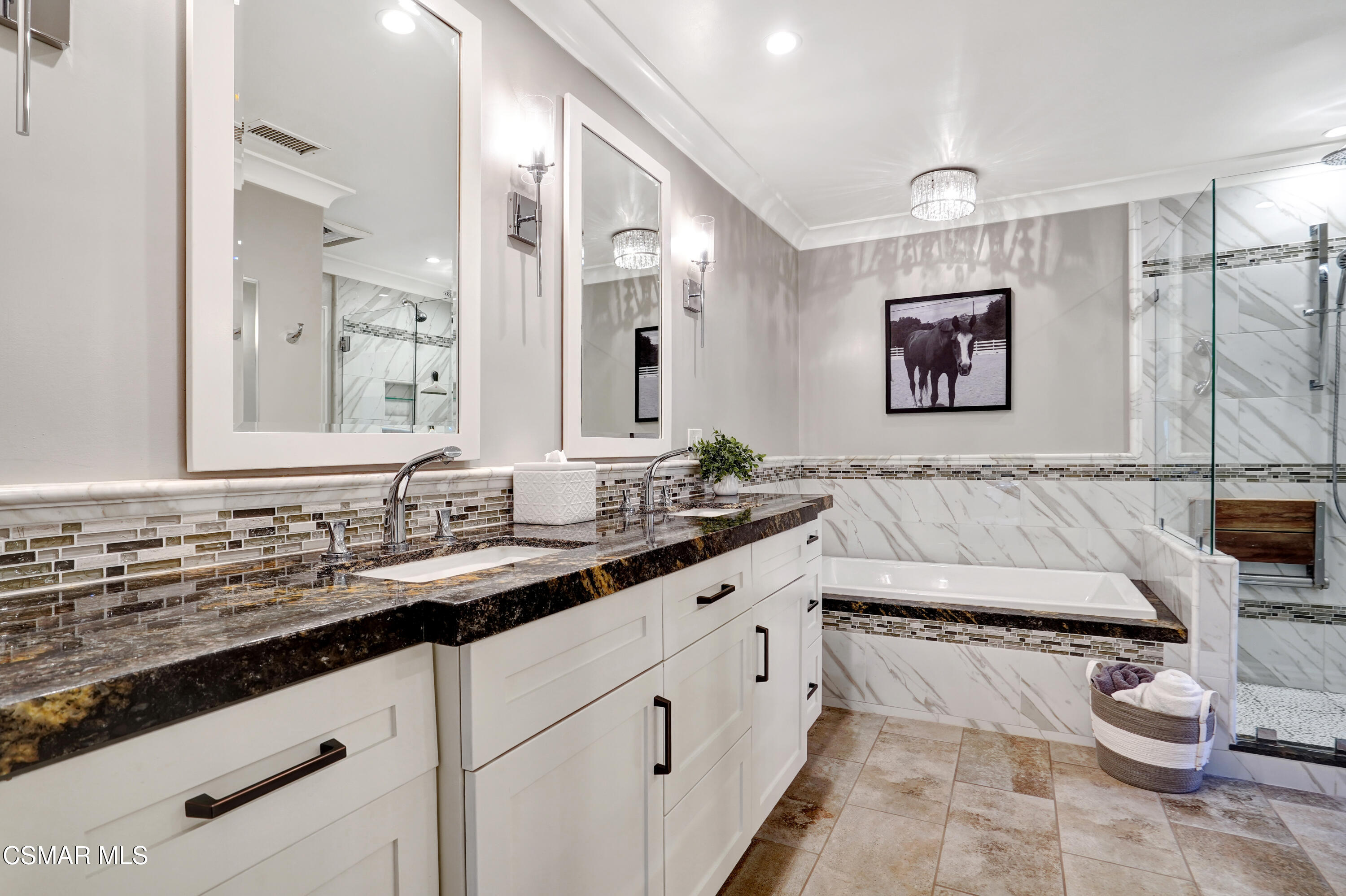 160 Wrangler Road Simi Valley, CA 93065 - Photo 22 of 65 a bathroom with a double vanity sink and a mirror
