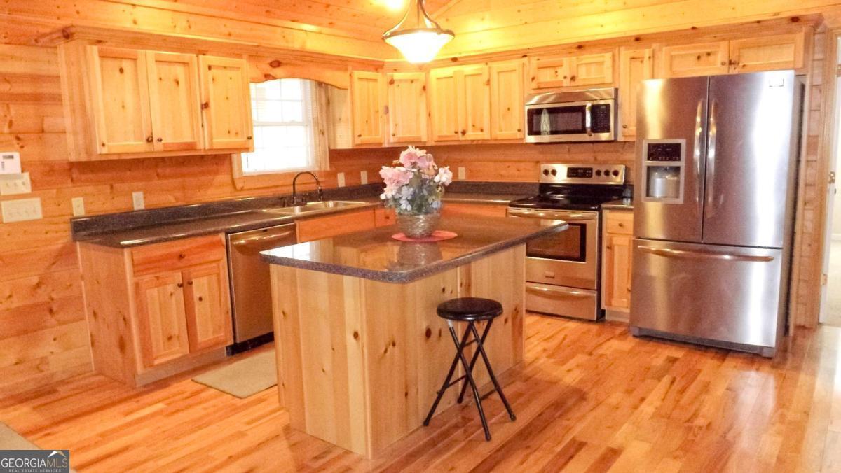 103 K D Lane Ellijay, GA 30540 - Photo 4 of 21 a kitchen with stainless steel appliances a refrigerator a sink dishwasher and cabinets with wooden floor