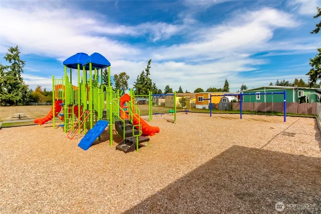 a view of a park with slide