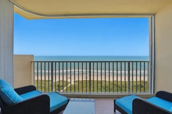 a balcony with furniture