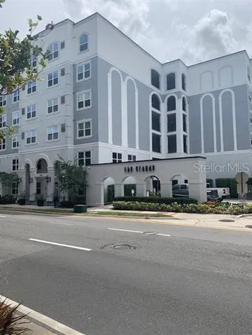 a view of a building and a street