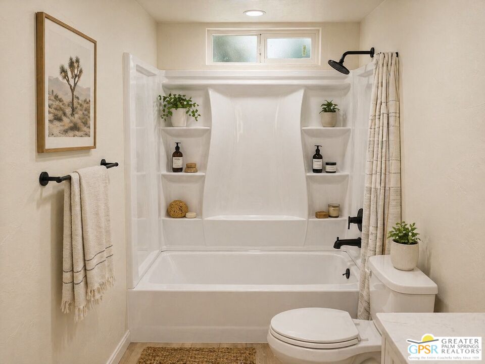 49760 Big Morongo Canyon Road Morongo Valley, CA 92256 - Photo 19 of 47 a bathroom with a toilet and a shower