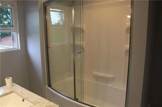 a bathroom with a bathtub