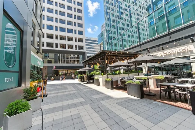 a building view with a outdoor space