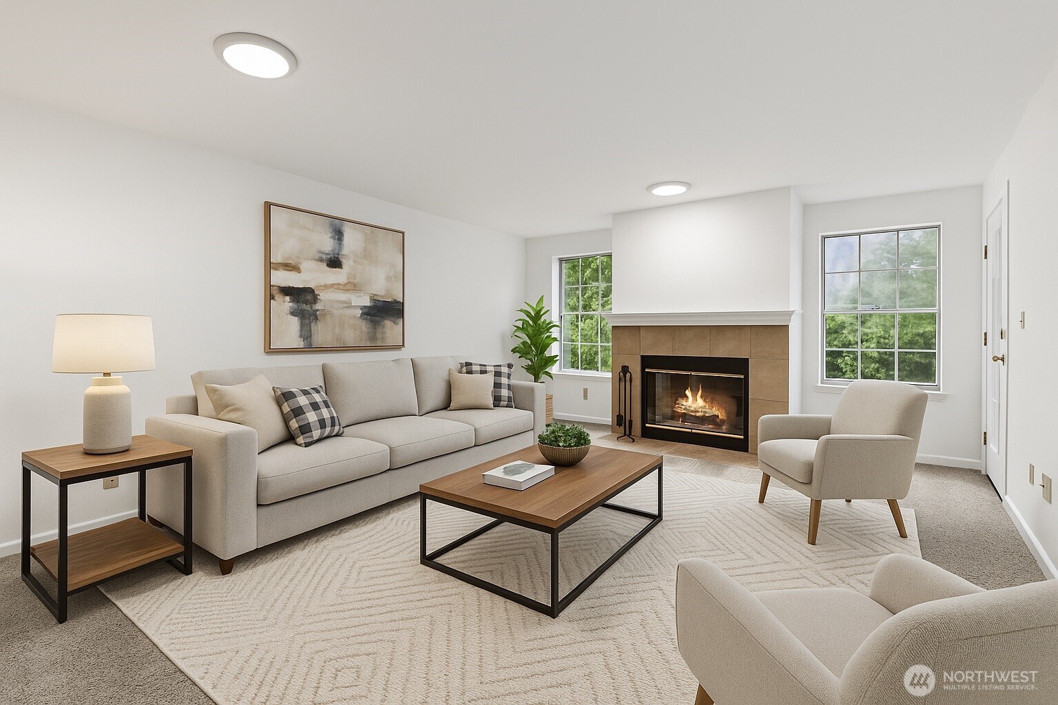 132 Northeast 95th Street, Unit B309 Seattle, WA 98115 - Photo 5 of 24 a living room with furniture and a fireplace