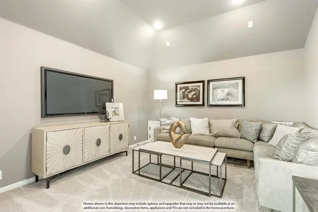 a living room with furniture and a dining table with wooden floor