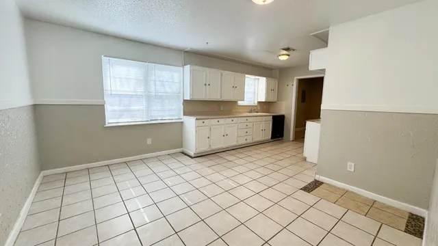 a room with a cabinets and appliances