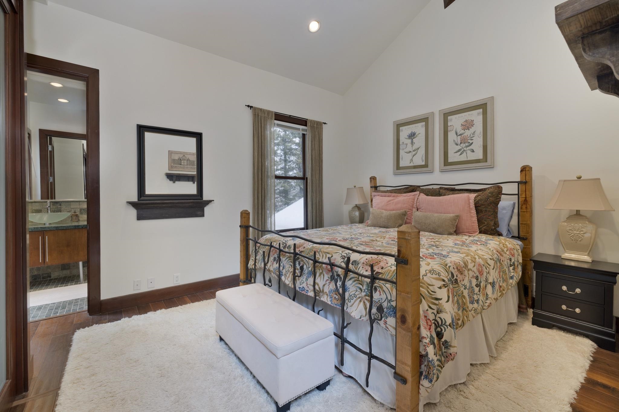 310 Ranch Road Mammoth Lakes, CA 93546 - Photo 24 of 40 Bedroom with wood-type flooring, recessed lighting, and lofted ceiling