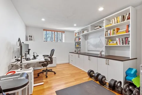 a workspace with furniture