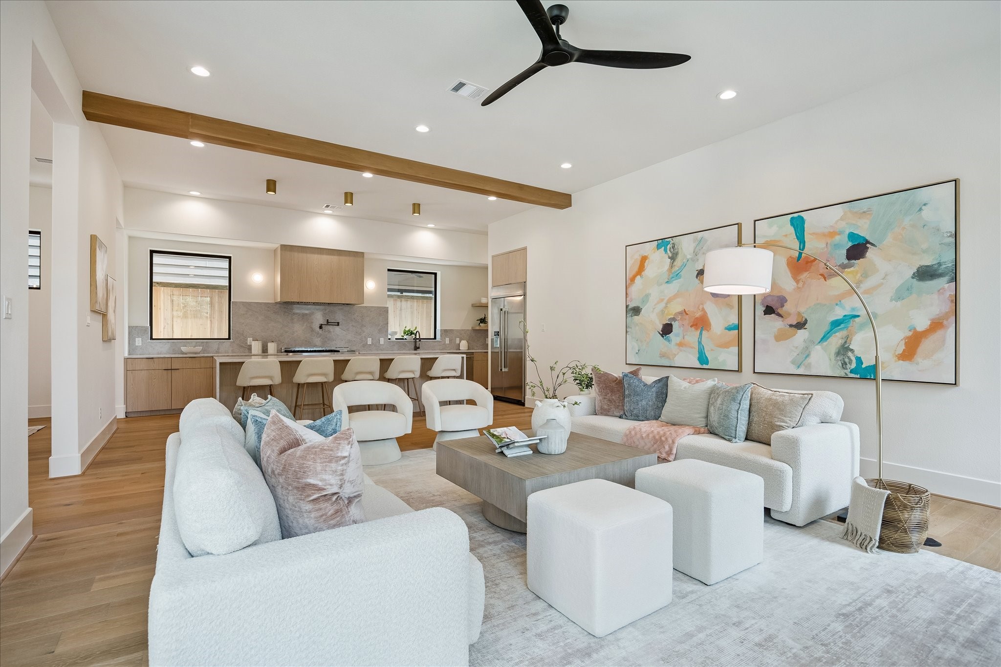 122 East 4th Street Houston, TX 77007 - Photo 6 of 38 Airy living room features ceiling fan, recessed lighting and wood flooring.