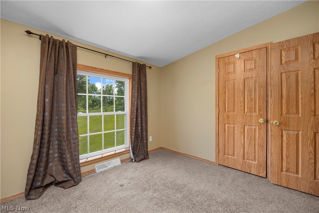294 Twp 150 Road Sullivan, OH 44880 - Photo 24 of 39 Carpeted room featuring a large window with white muntins and wood trim, two paneled wood doors, and beige wall paint