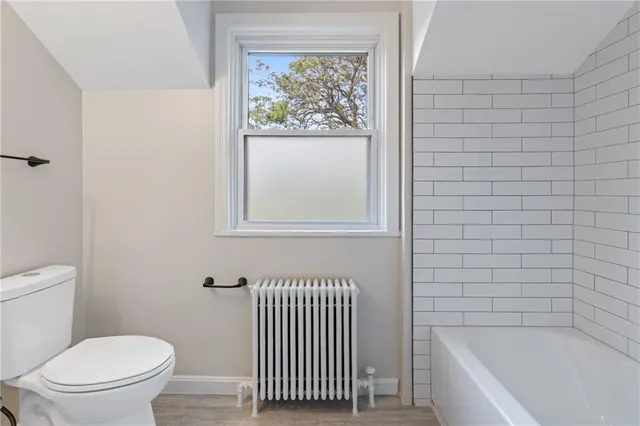 a bathroom with a toilet and a bathtub