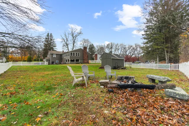 a view of a park with large trees