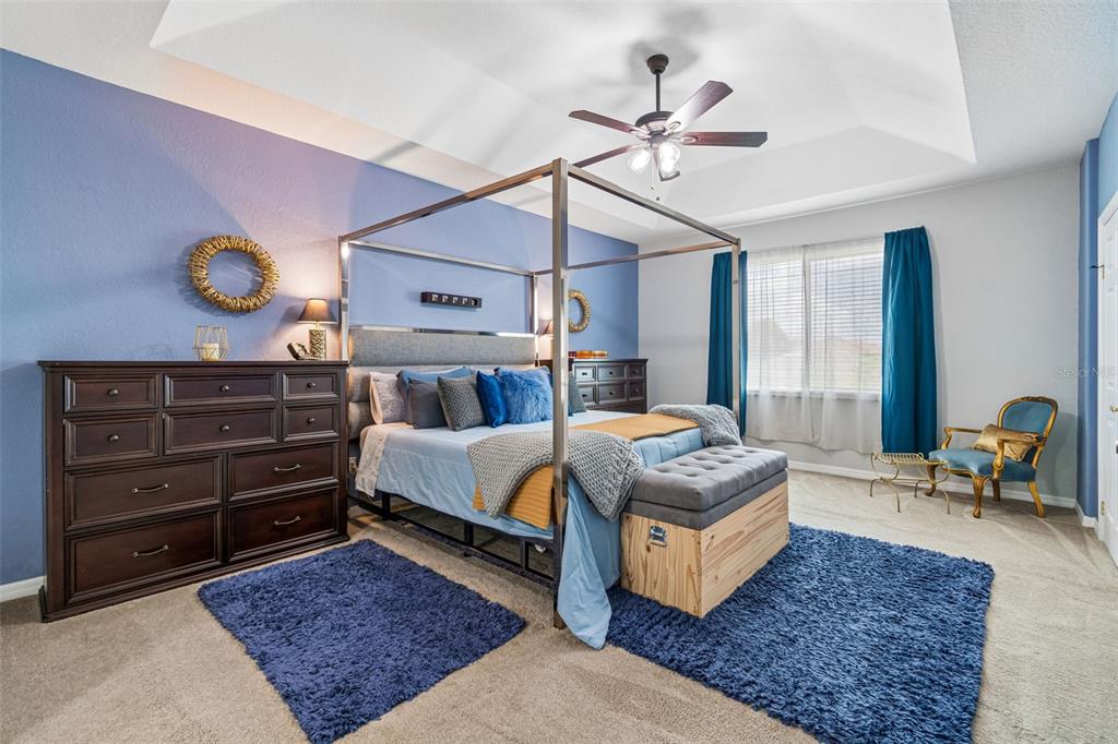 11830 Newberry Grove Loop Riverview, FL 33579 - Photo 34 of 58 a bedroom with a bed a chandelier and dresser