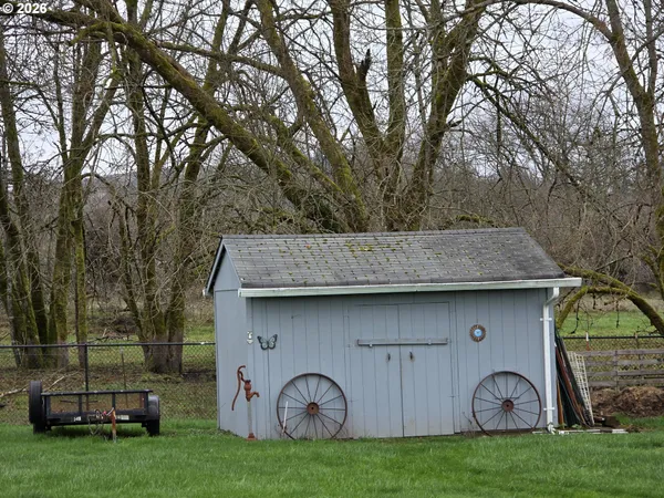 a view of a backyard with a garden