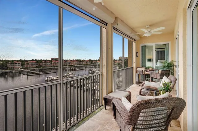 a balcony view with a couch