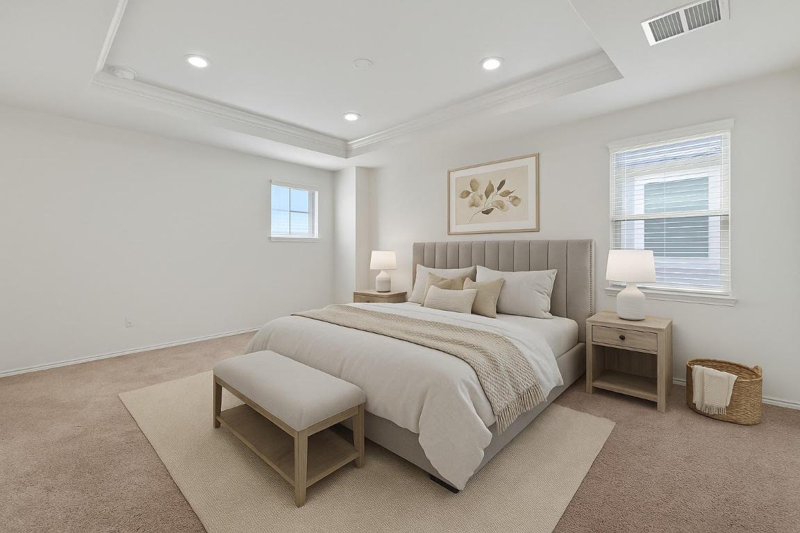 905 Duskywing Way Georgetown, TX 78626 - Photo 13 of 21 a spacious bedroom with a bed and a couch