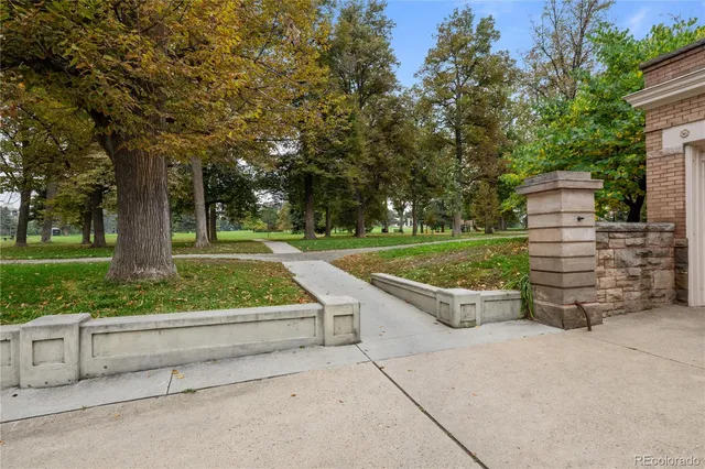a view of a garden with a bench
