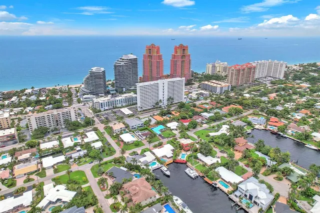 a city view with tall buildings