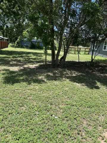 a view of a park with large trees