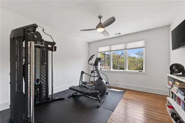 a view of a room with gym equipment