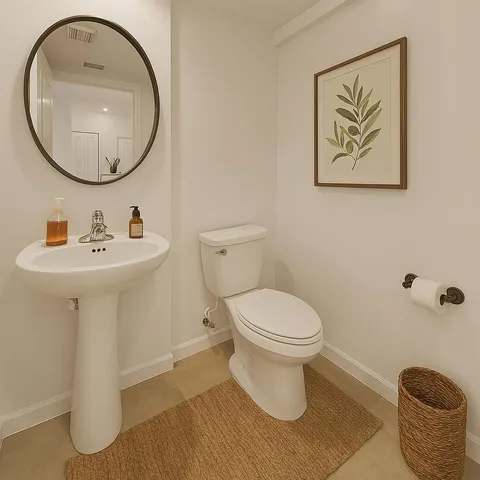 a bathroom with a toilet a sink and mirror