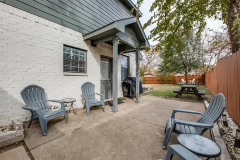 a patio view with a seating space