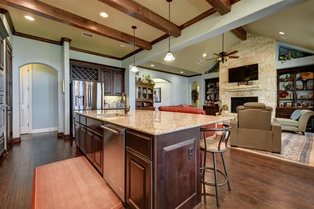 a view of a dining room with furniture and window